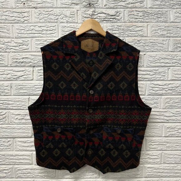 Vintage Aztec Woolrich 100%‎ Wool Vest Men’s Large  80s Button Front Retro Vest - Picture 2 of 5